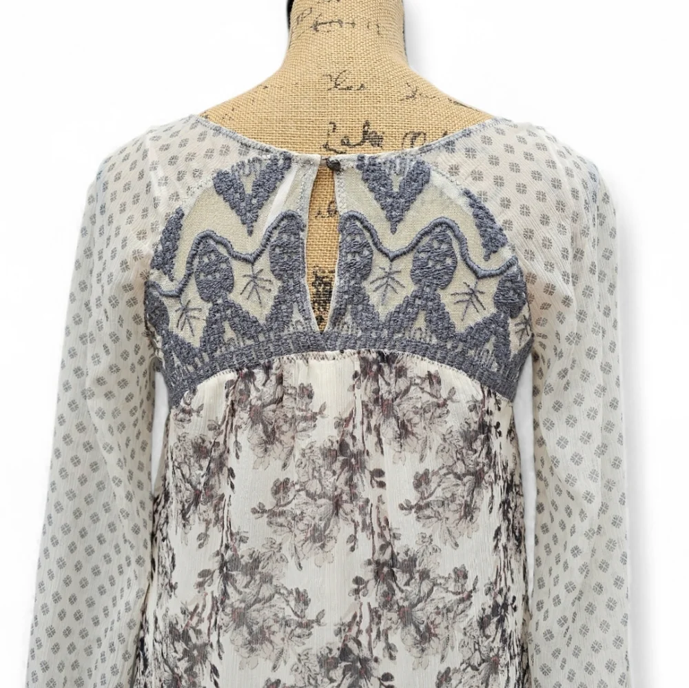 Free People Elsie Sheer Lace Boho Dress Midnight Garden Floral Mini, Size XS - Picture 6 of 10